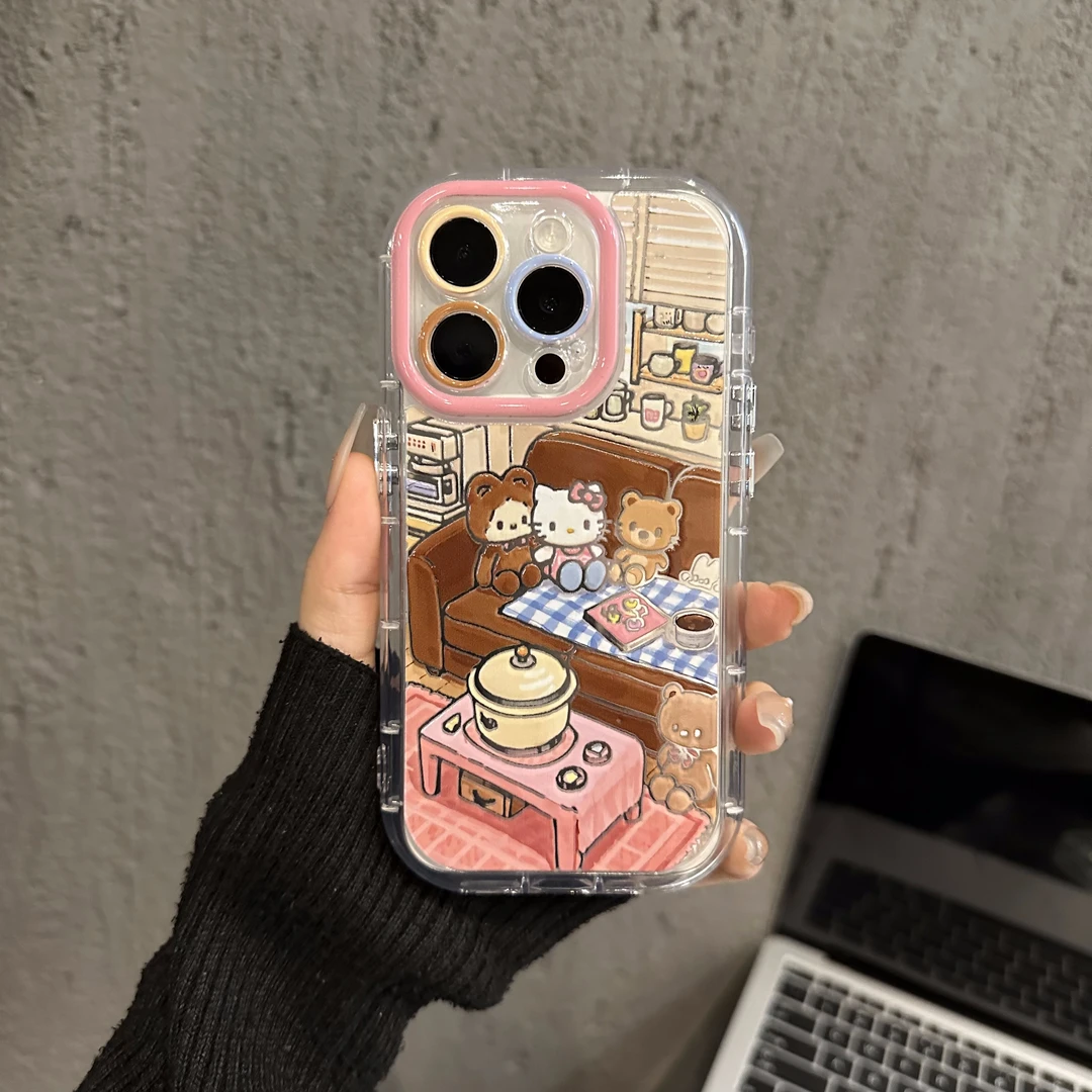 适用苹果16pro镜面奶油iPhone15手机壳ins房间里的kt猫华为mate70