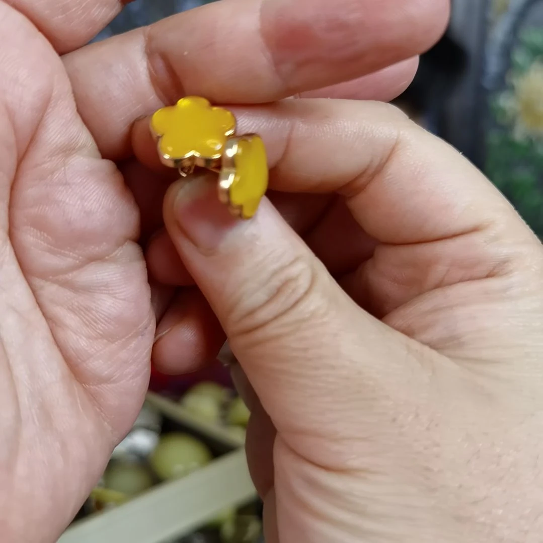 琥珀耳饰银S925镀金镶嵌