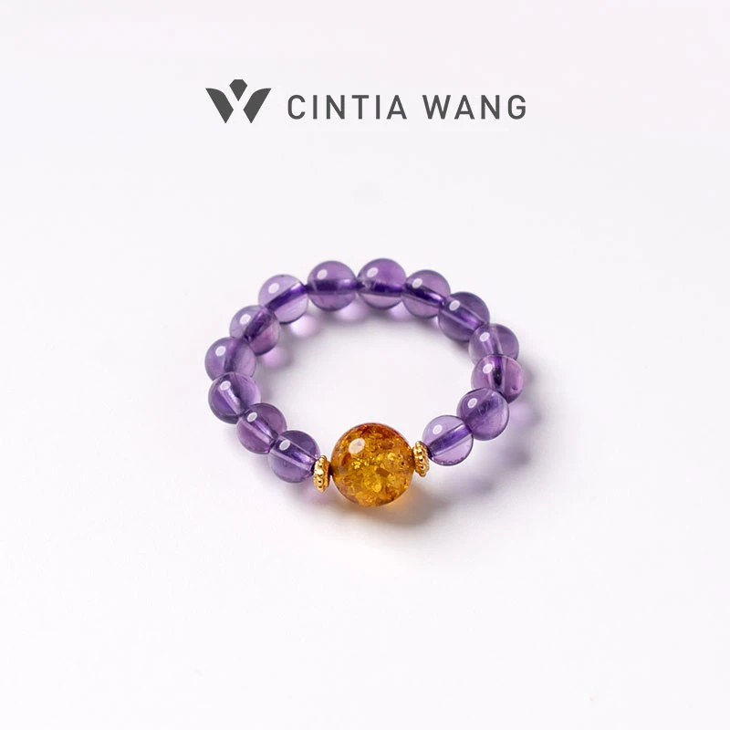 【紫定富】星迪雅｜乌拉圭紫水晶花珀戒指天然多样性发其一