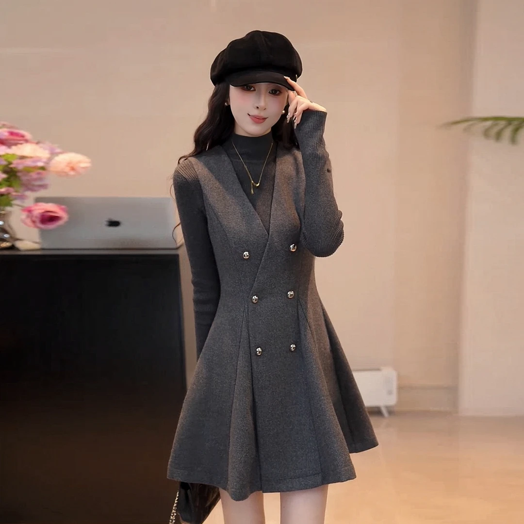 2026新款针织毛衣背带连衣裙子女秋冬季韩系穿搭一整套装毛呢短裙