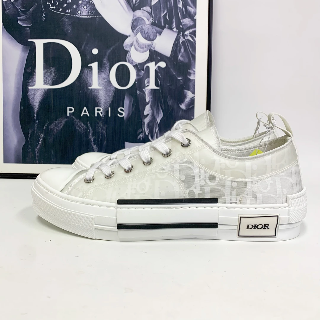 全新未使用 DIOR/迪奥 迪奥B23系列纯白老花满印科技帆布板鞋