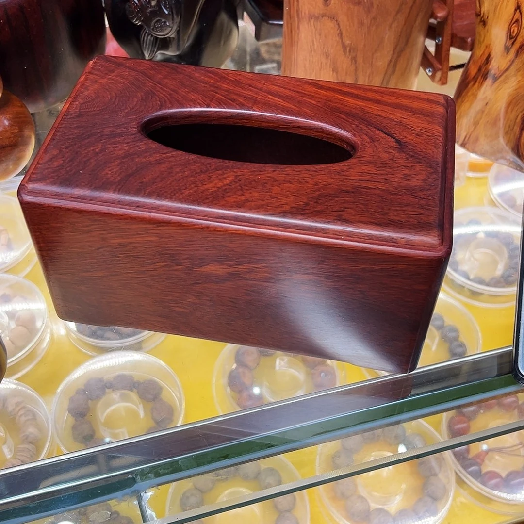 降***红缅甸花梨木单抽纸巾盒