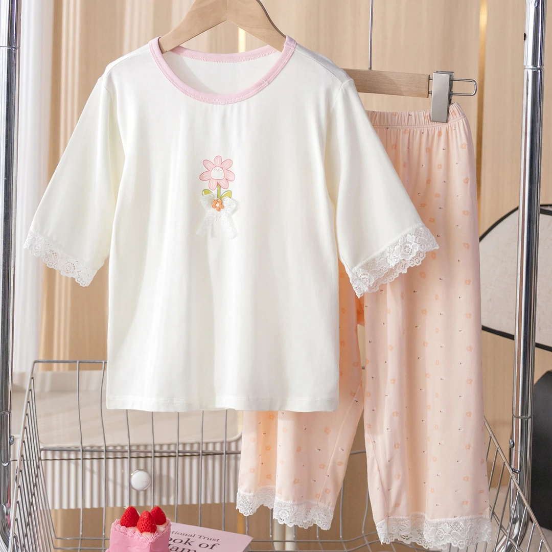 女童夏装家居服套装2025新款儿童夏季韩版薄款女孩甜美睡衣两件套