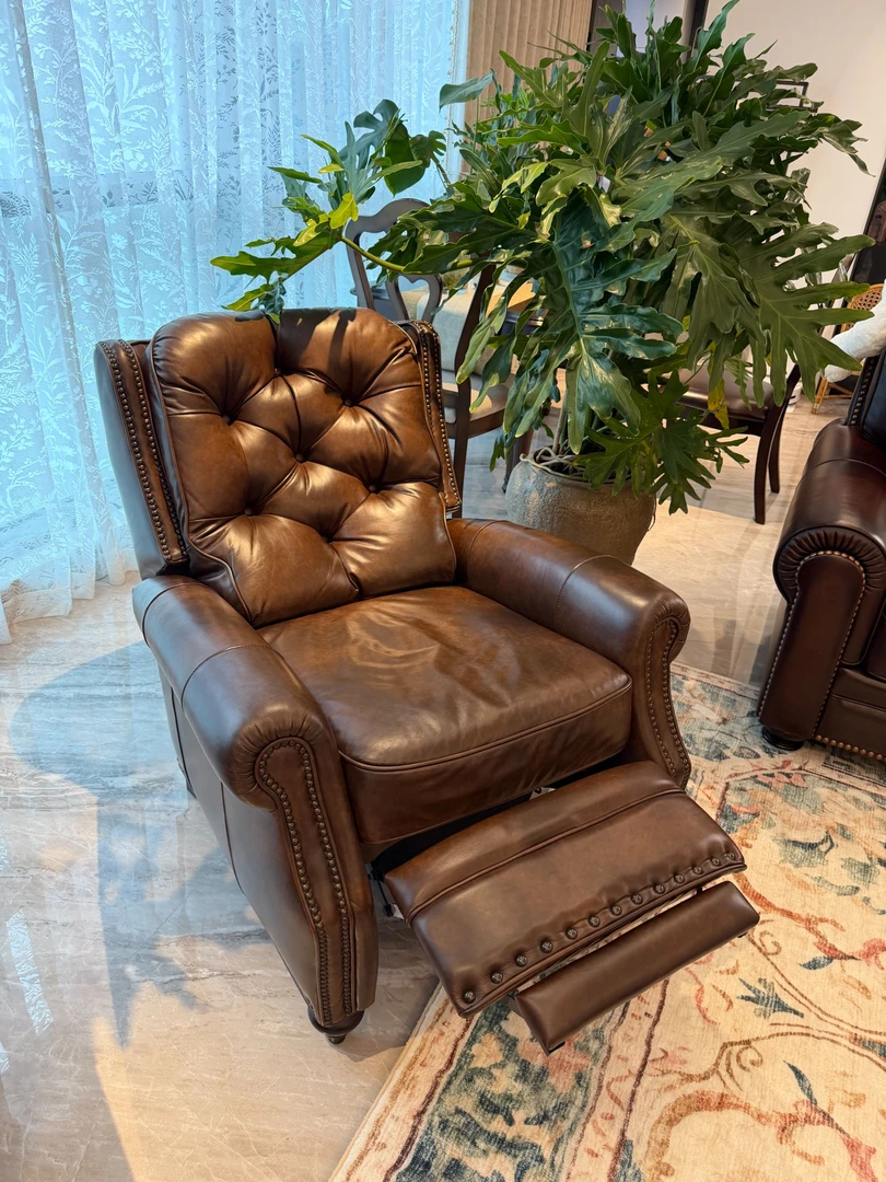 奥罗拉系列美式真皮功能椅单人位休闲云朵功能椅办公椅复古老虎椅