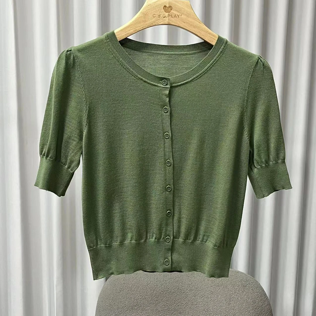 曼系列  Z123  女装春夏简约套头圆领针织衫绿色