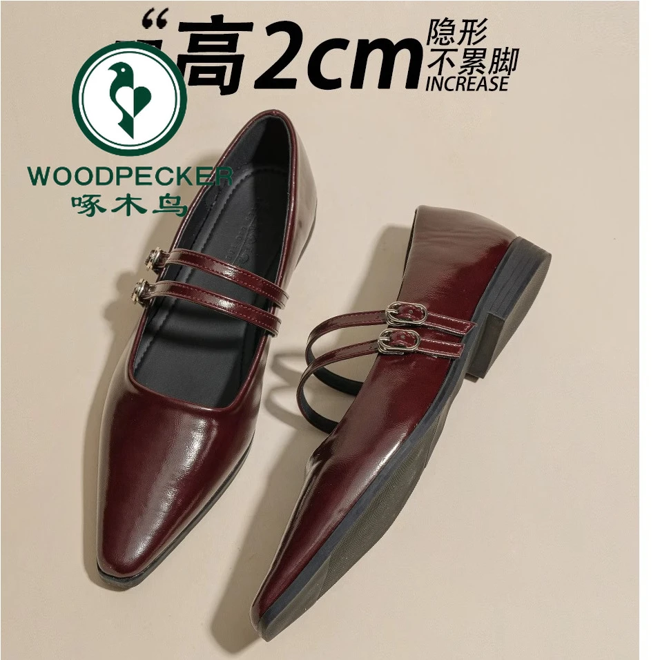 啄木鸟尖头粗跟法式玛丽珍鞋2025年新款百搭时尚一字带浅口单鞋女
