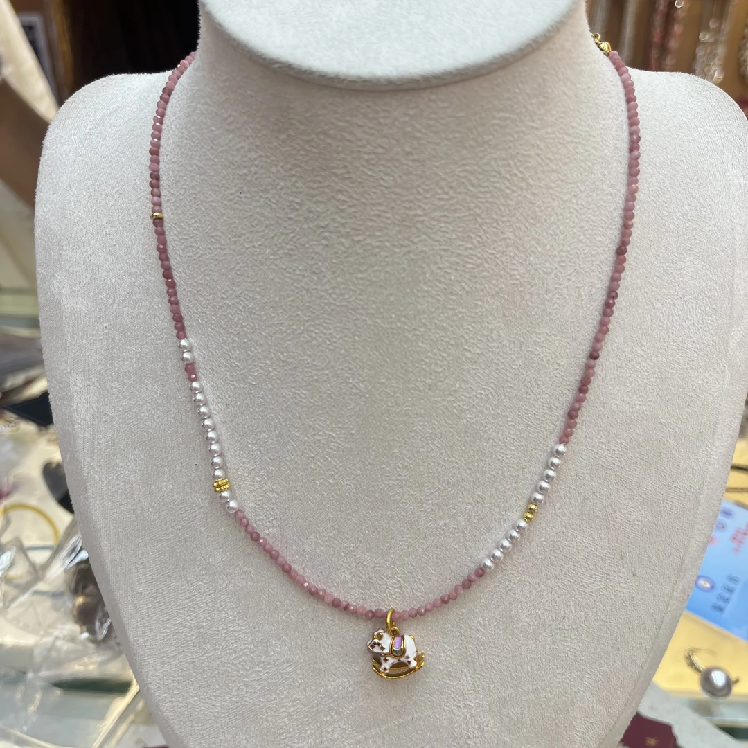 非金属仿珍珠项链 粉色系施家珍珠木马项链