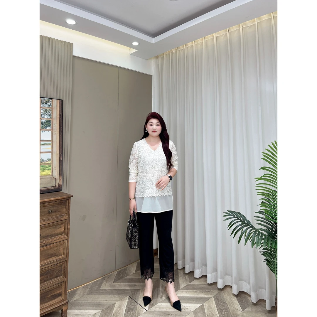 裤子【悦林大码】PMM81838夏季时尚休闲舒适设计蕾丝边休闲裤