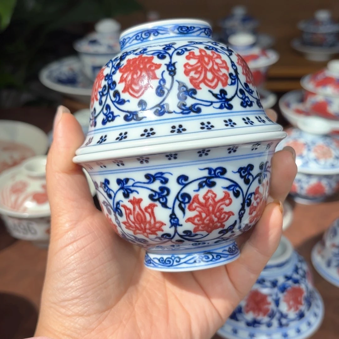 ?**?青花釉里红缠枝莲盖碗➕杯子