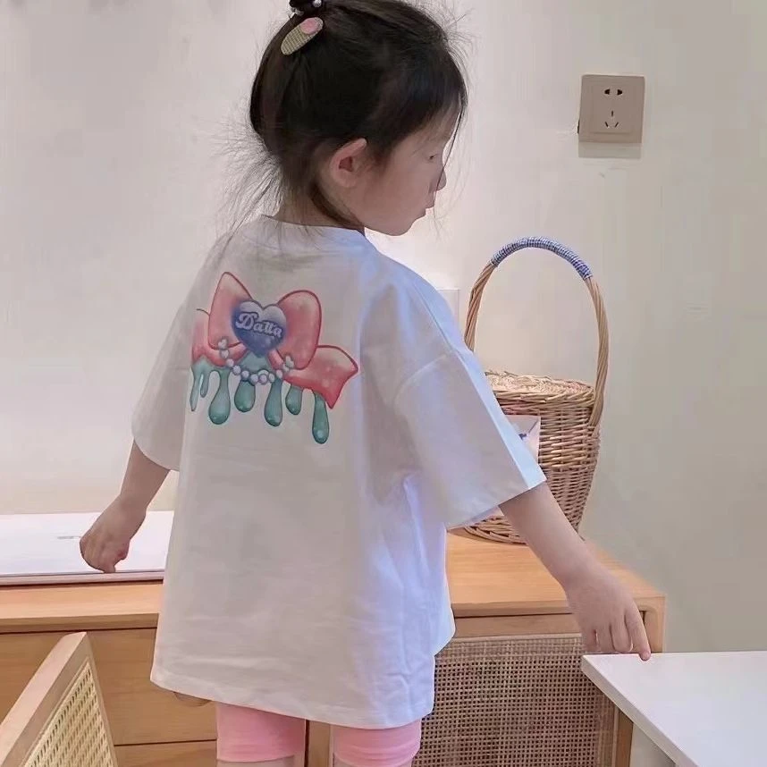 （现货）壹妈韩版童装女童夏季新款短袖洋气女宝可爱卡通印花宽松T