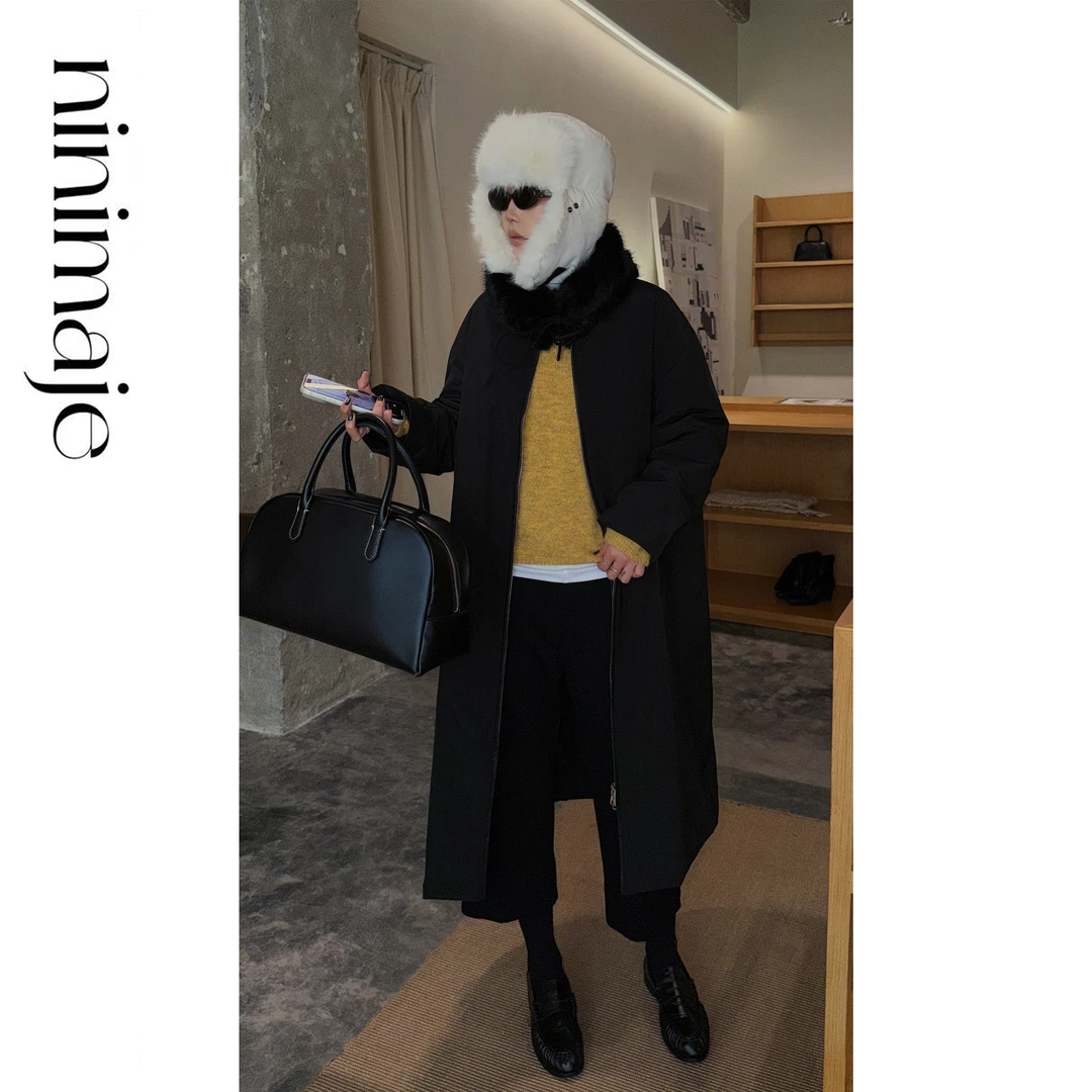 NanBeiBei  冬季新款毛领保暖厚实长款棉服毛领外套 6999