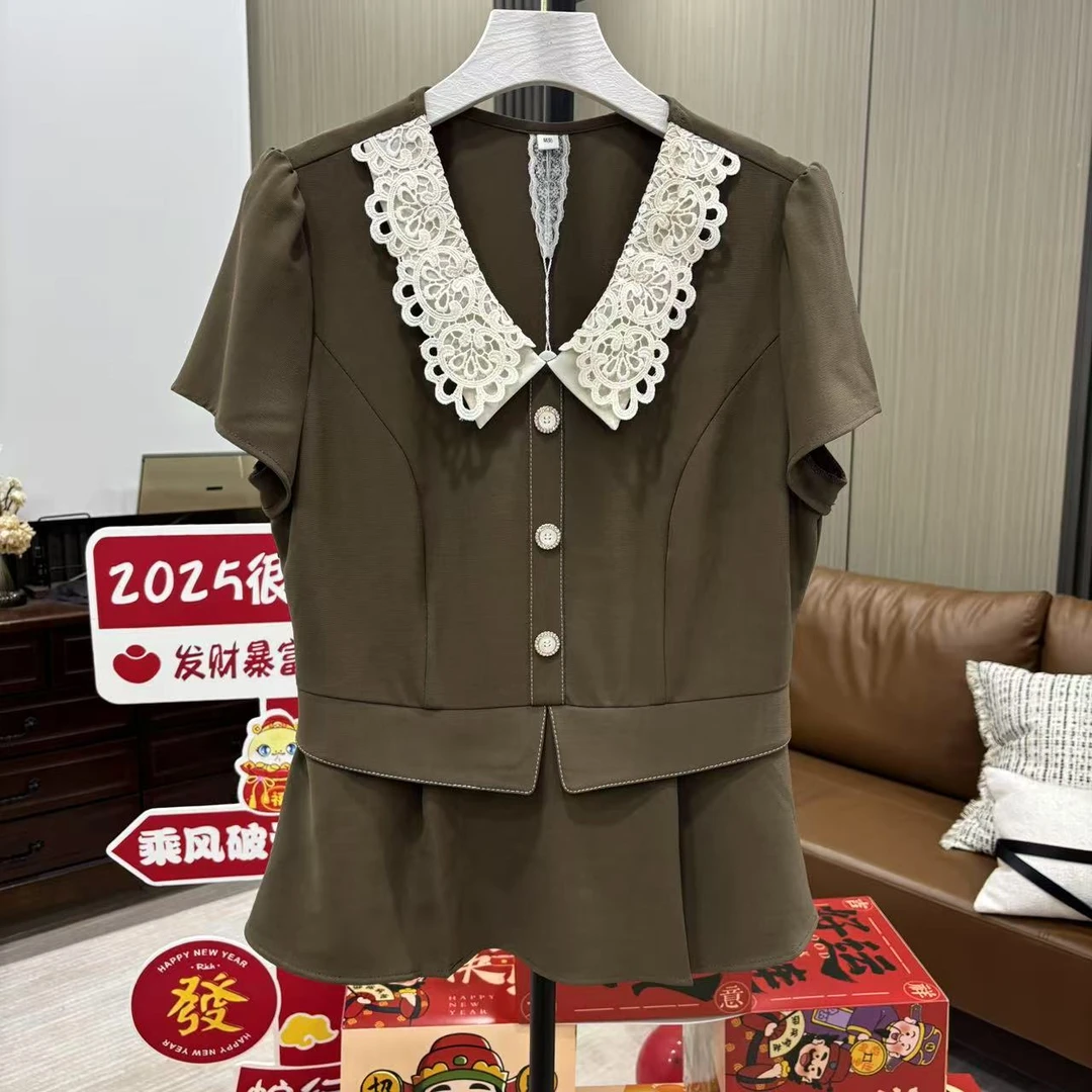 K003，时尚2024夏季撤柜减龄收腰显瘦修身翻领上衣