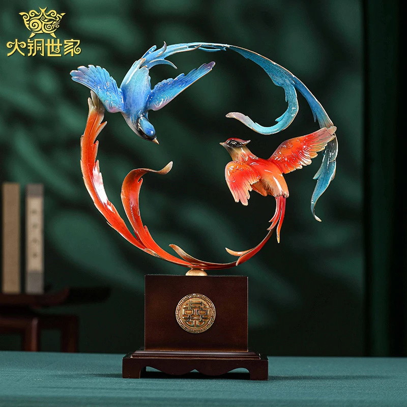 大铜世家【比翼双飞】摆件家居客厅酒柜国风装饰新婚送闺蜜结婚礼物