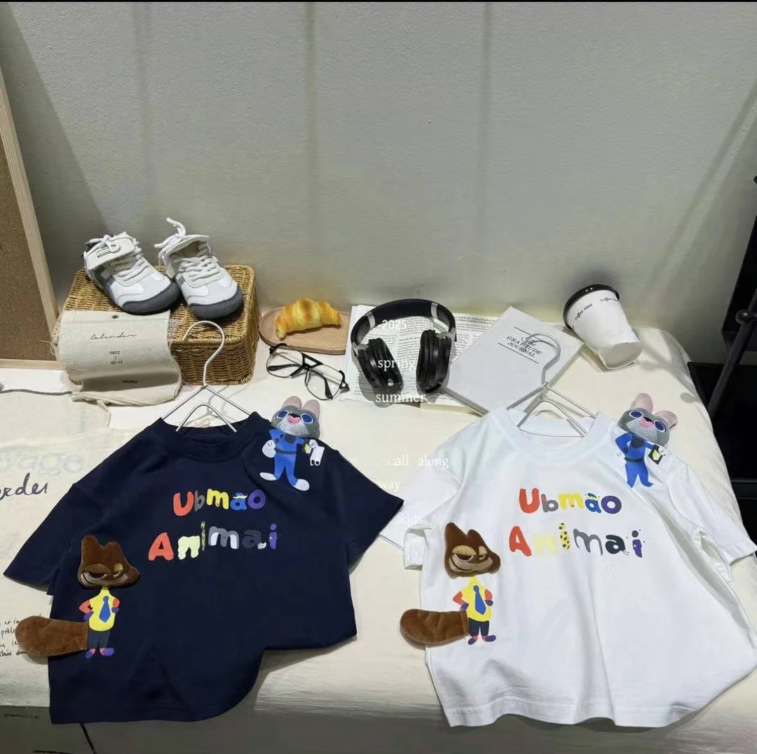 夏季儿童短袖T恤2025新款中大童韩版宽松兔子狐狸短袖T恤【】