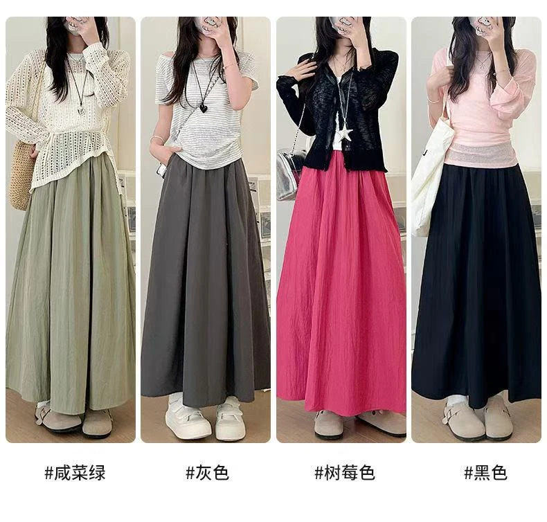 夏季高腰慵懒风半身裙（有口袋）
