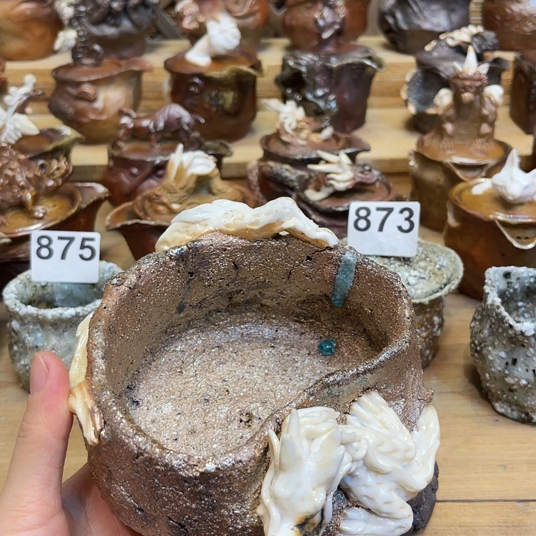 杯柴烧粗陶手捏花瓶微瑕