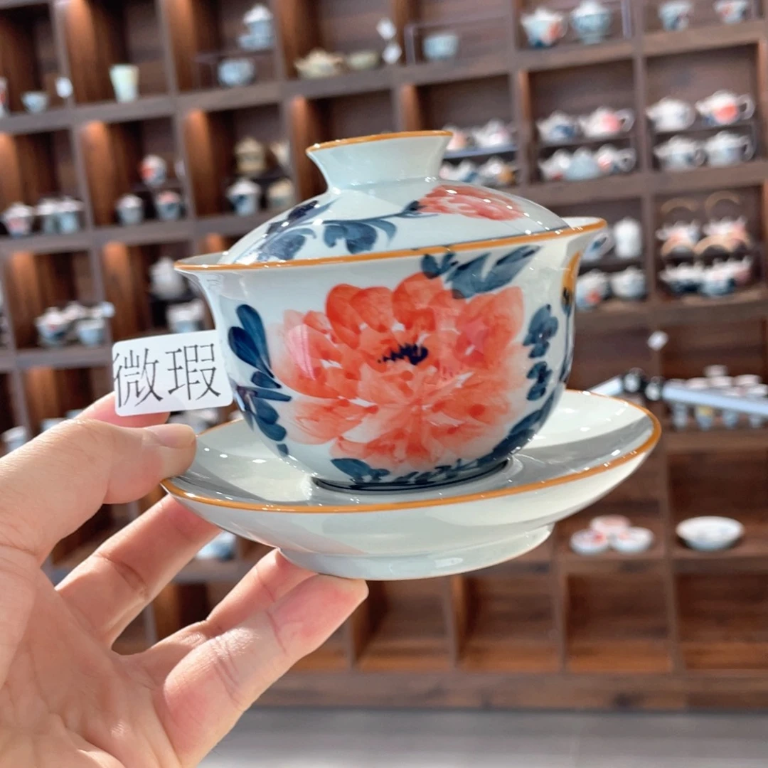 釉下手绘茶具微瑕
