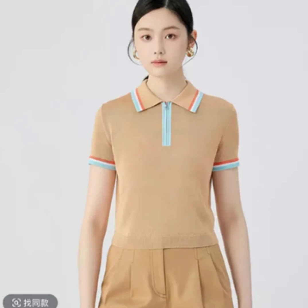 夏季新款经典时尚复古撞色Polo领短袖针织衫女138071现货即发