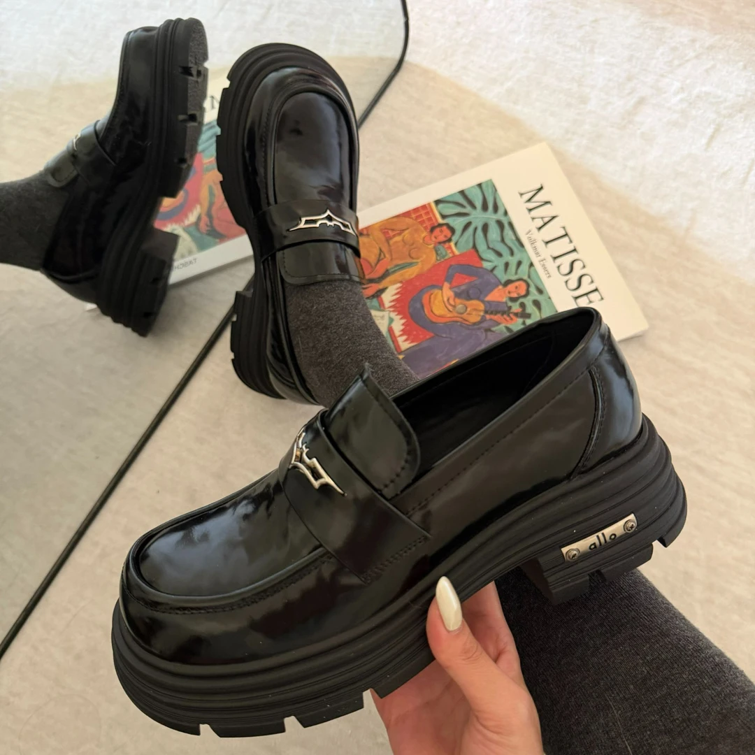 【Yuki定制】潮酷时尚英伦风2025新款百搭两穿厚底圆头乐福鞋小皮鞋