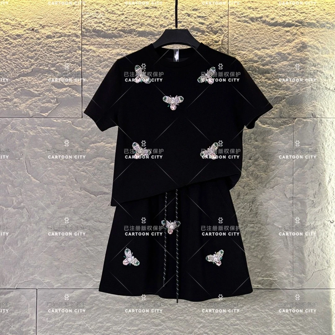 编码59 WMA-A210丨高奢重工蝴蝶宽松版夏季短袖T恤裤裙时尚套装