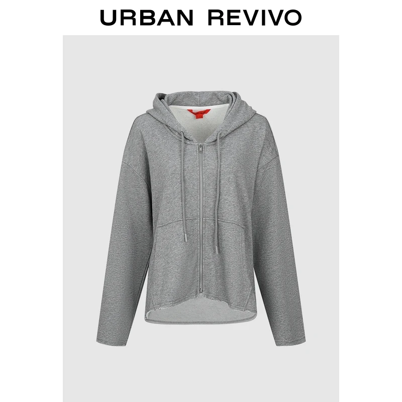 UR2025冬季新款女潮流不规则卷边下摆连帽抽绳外套UYV150112