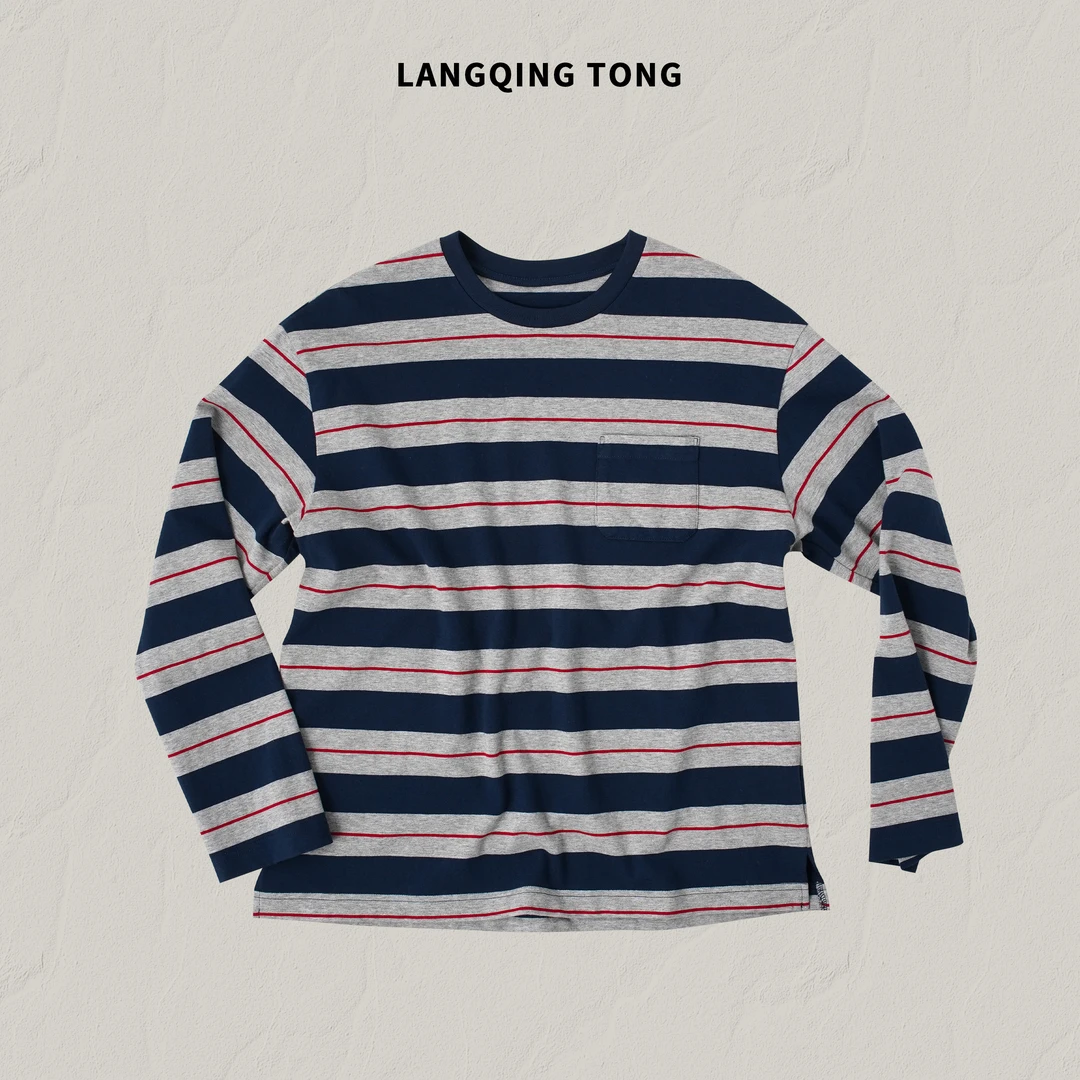 LANGQING 时尚撞色条纹纯棉舒适休闲上衣46332#