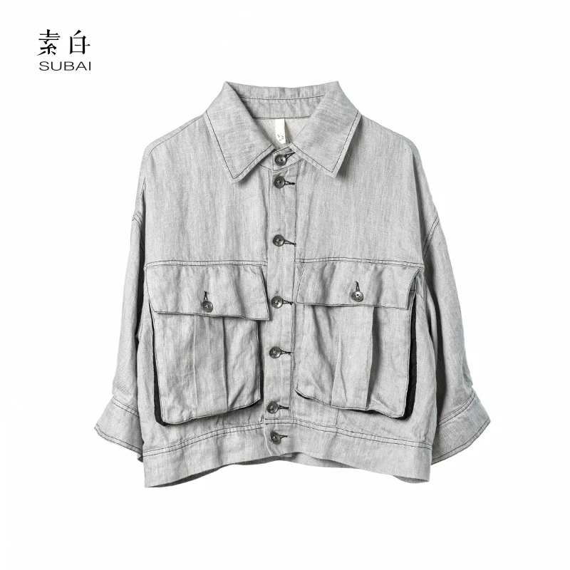 素白工装风【行迹】92752时尚松弛百搭亚麻外套