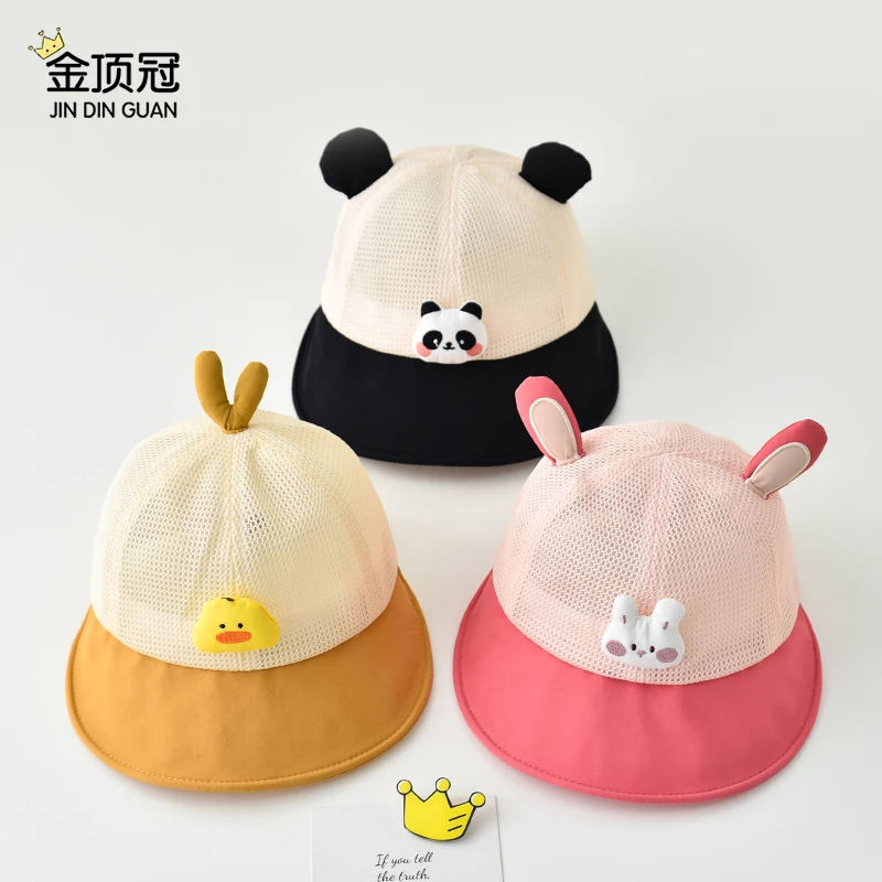 婴儿这样帽子夏季女宝宝网款防晒太阳帽卡通可爱男童宽大檐渔夫帽