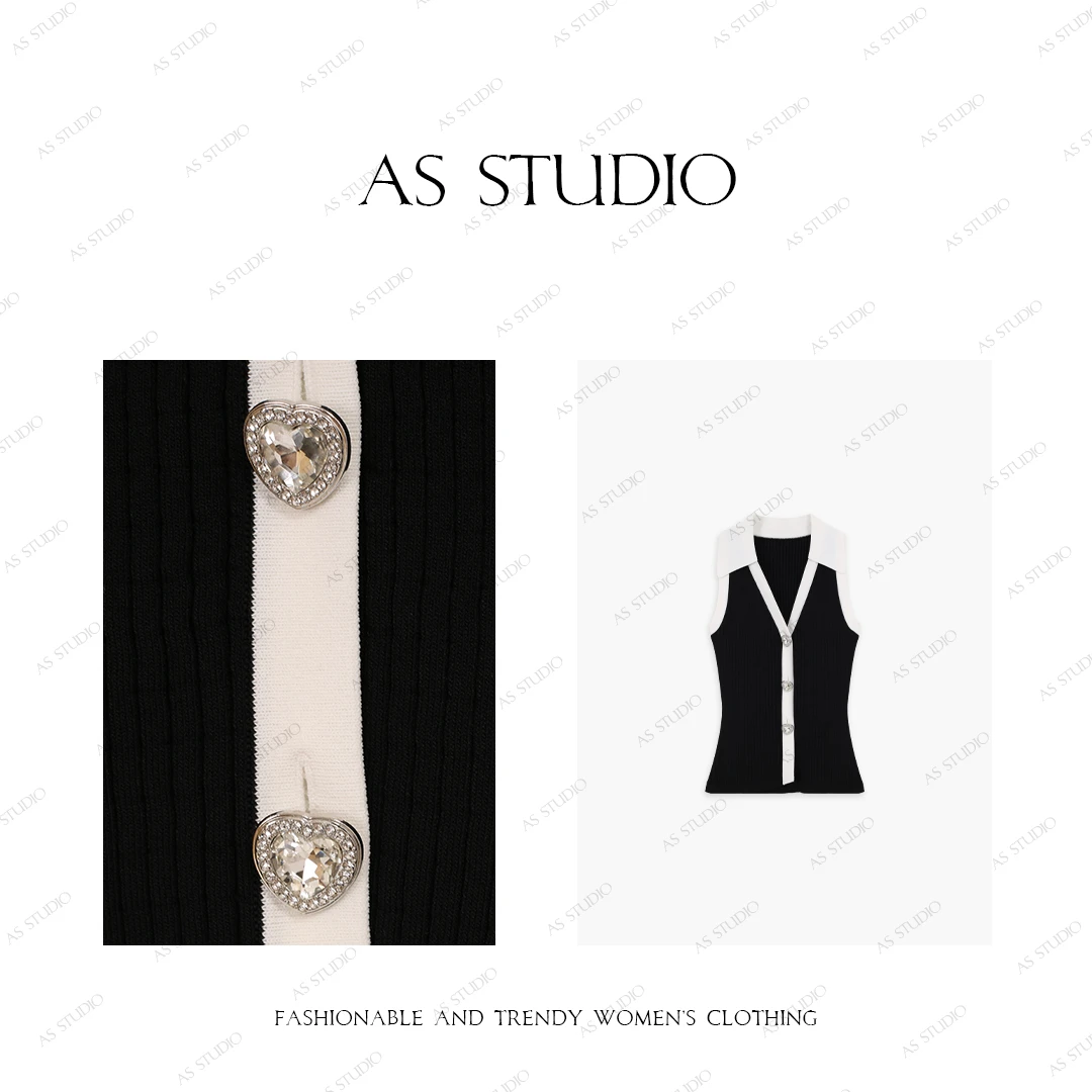 【AS智秀】25新小众设计气质黑白撞色修身弹力背心AS25XZZ01591