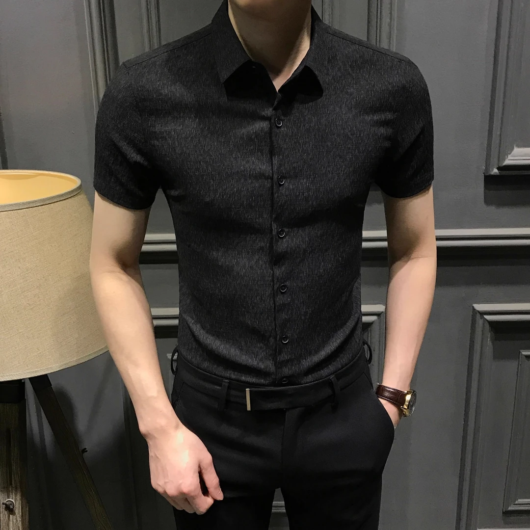 霍罗哈芬高质感短袖衬衫男夏季新款修身商务衬衣潮流百搭男装免烫