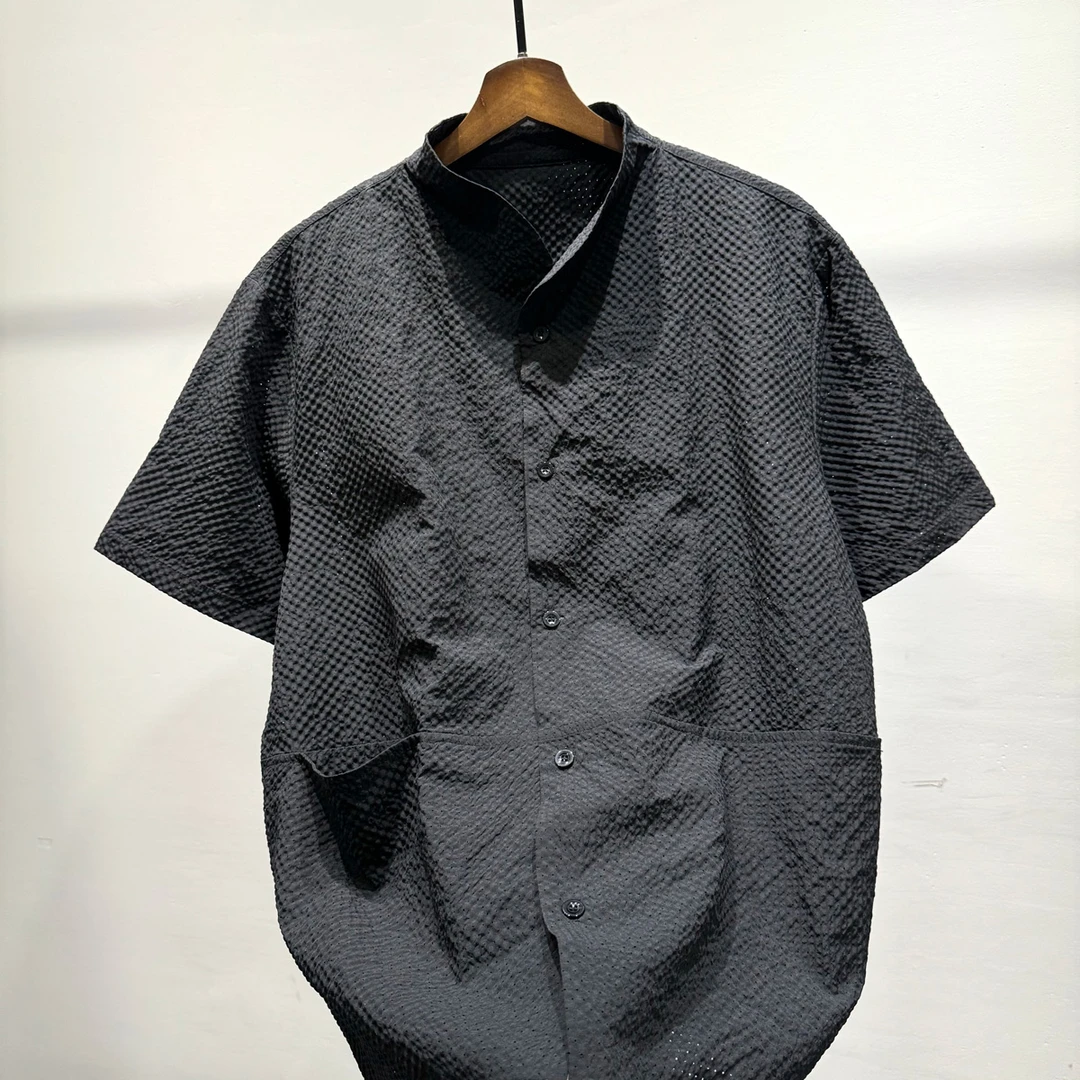 夏季时尚简约轻薄泡泡纱透气短袖衬衫男士潮流I宽松极简百搭衬衣