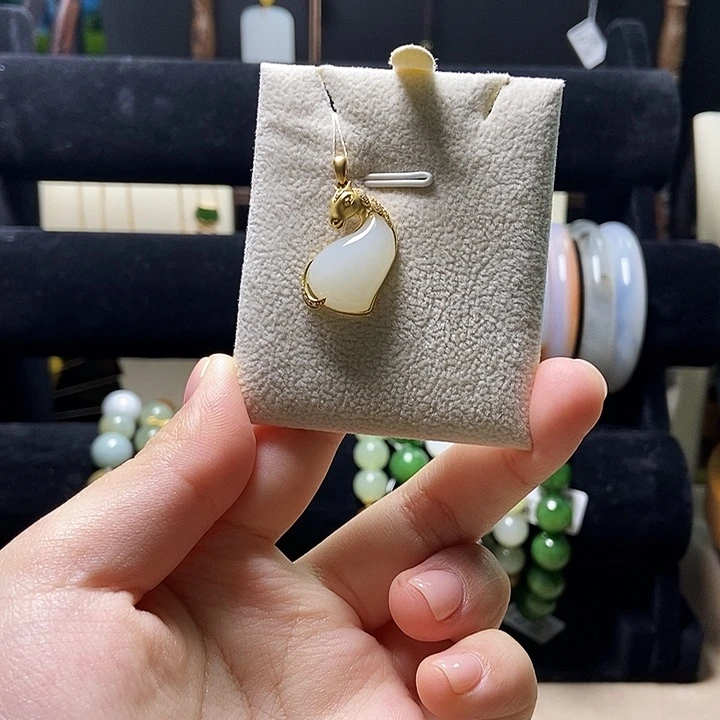 和田玉（白玉）18K金镶嵌吊坠(不含链)