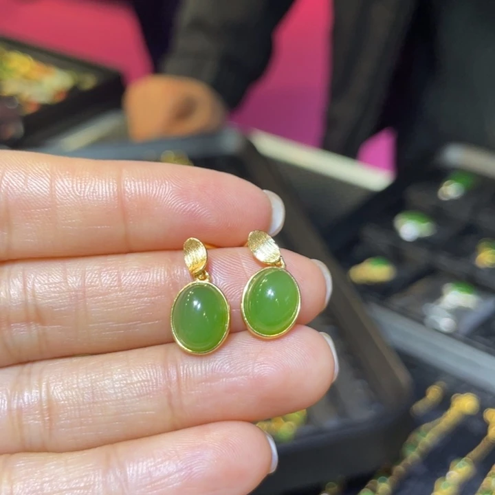 和田玉银S925镶嵌耳饰