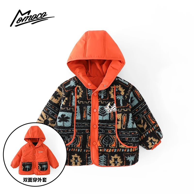 MOMOCO冬季男童民族风树叶花棉衣棉服连帽两面穿外套75430107245