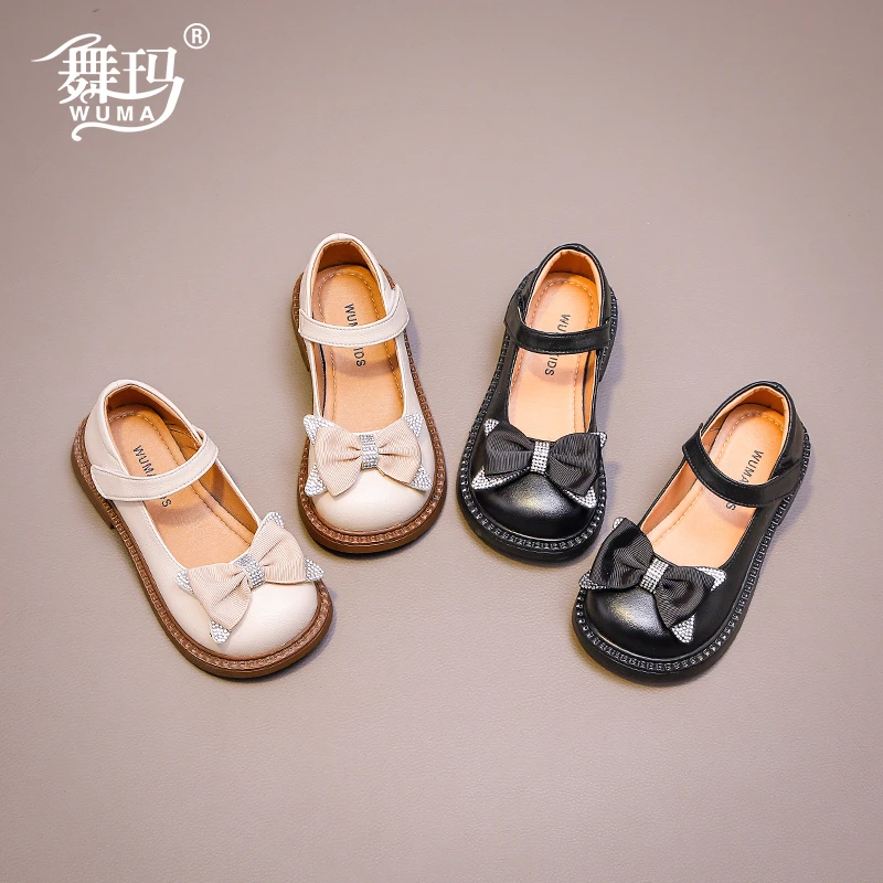 女童鞋子儿童真皮公主鞋2024新款春秋单鞋蝴蝶结软底小皮鞋433476