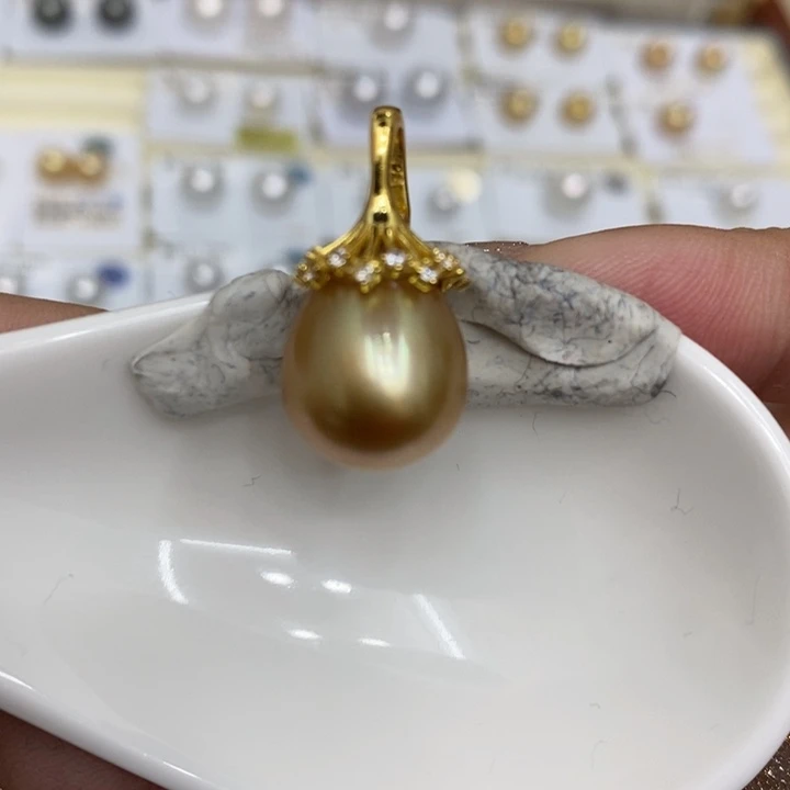海水珍珠裸珠海水金珠浓金吊坠12.7mm