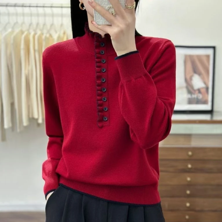 高货半高领拼色羊毛衫