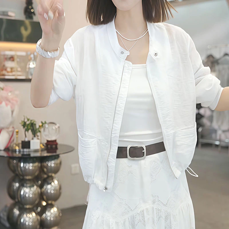 欧货时尚薄款长袖防晒外套女夏季2025新款透气百搭短款拉链防晒衣