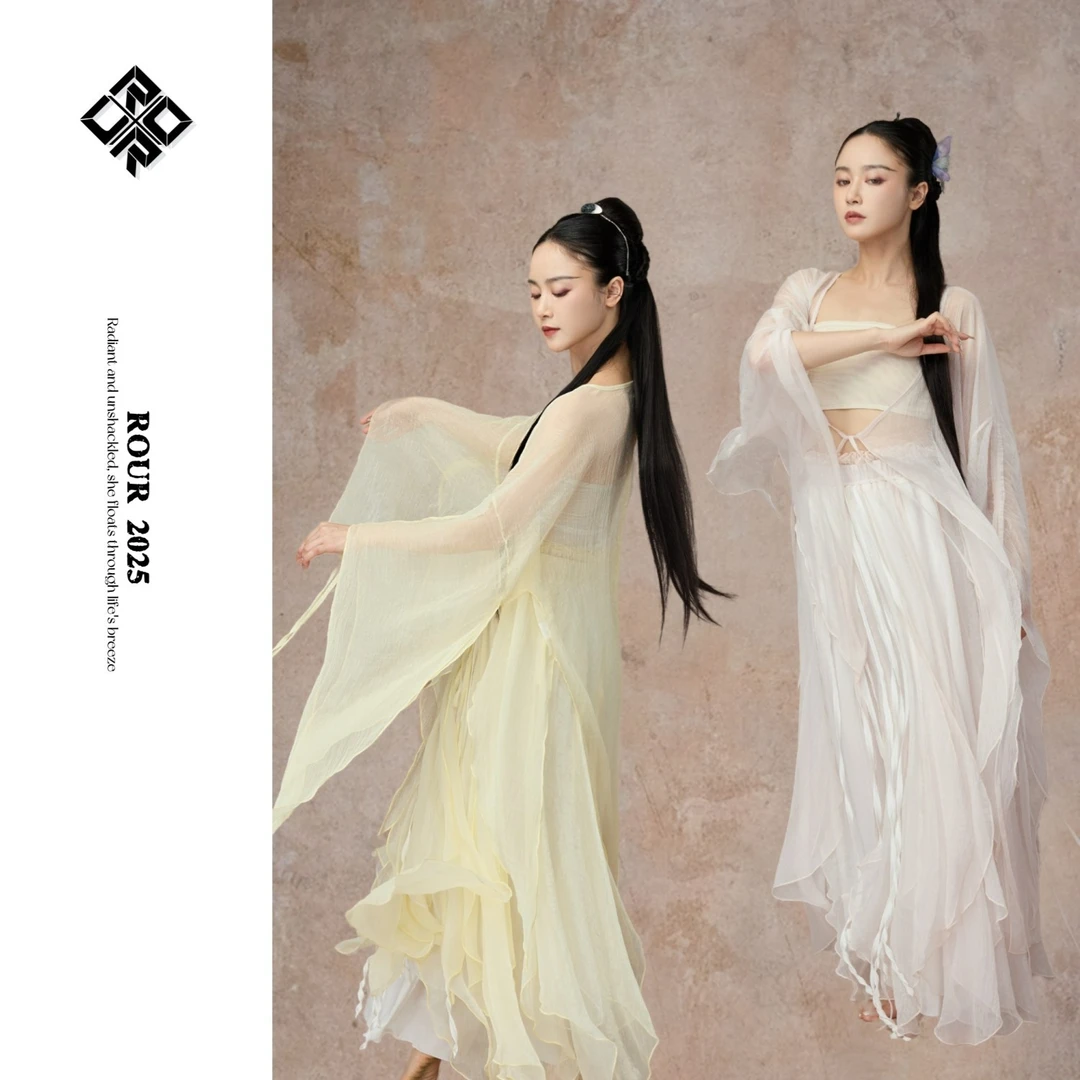 新品ROUR【水月镜花】飘逸感古风爵士民舞纱衣纱裙叠加中国风广袖