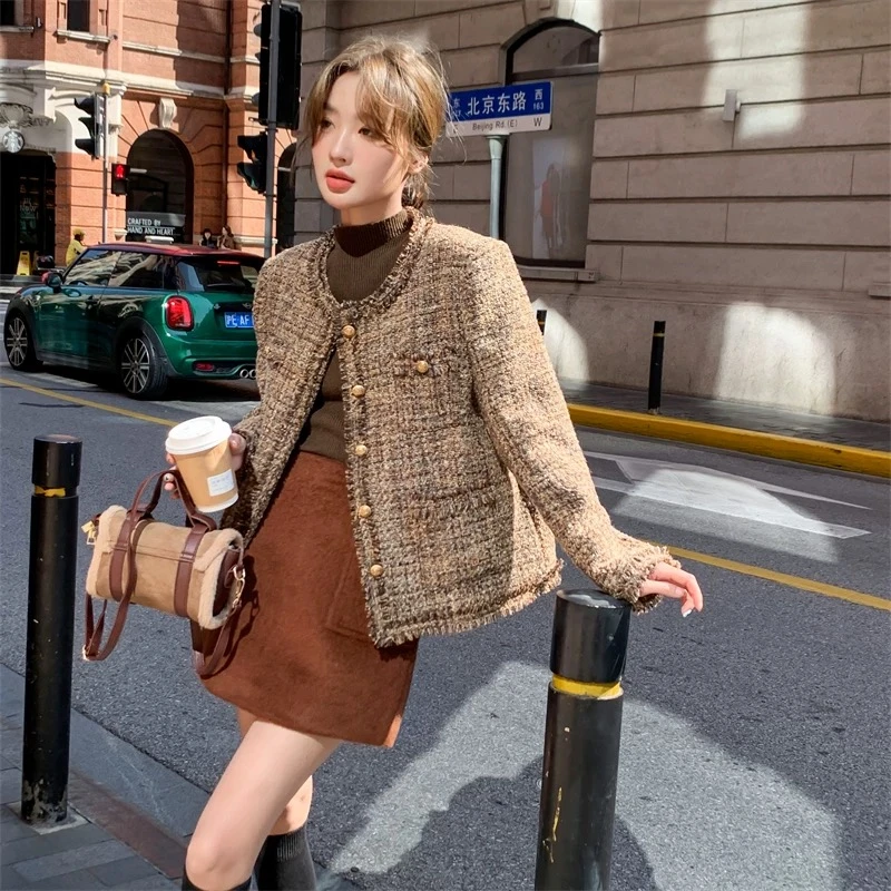 上衣小香风气质短款复古秋冬粗花呢63509