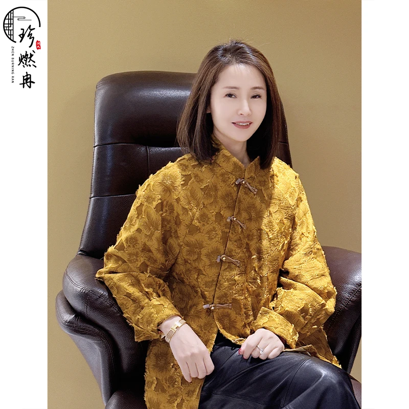 【珍珍优品】【玄影】烧花新中式极简衬衣斜盘襟国风轻奢上衣S-11153