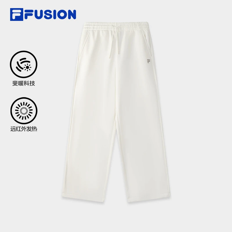 FILA FUSION斐乐潮牌加绒针织长裤女2025秋新款宽松