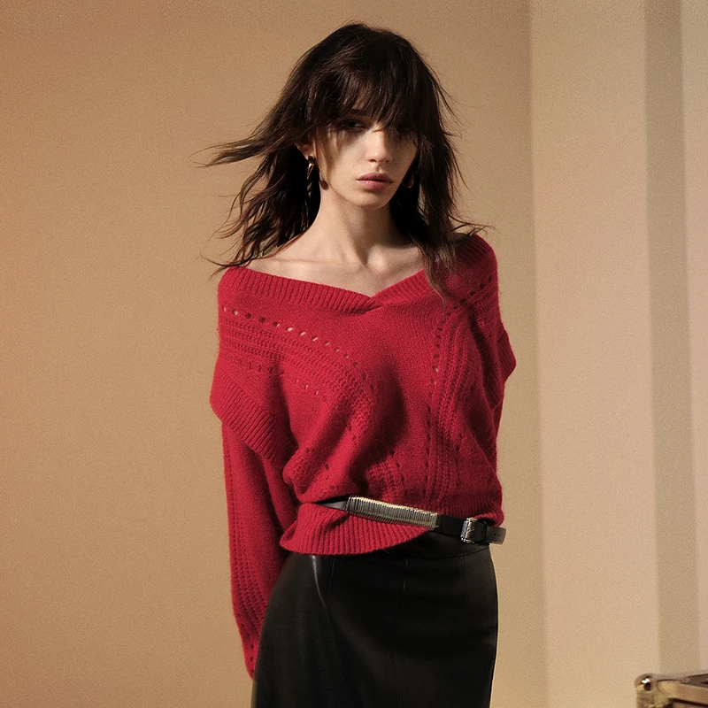 IRO Night 红色针织毛衣镂空法式轻奢25早春新款