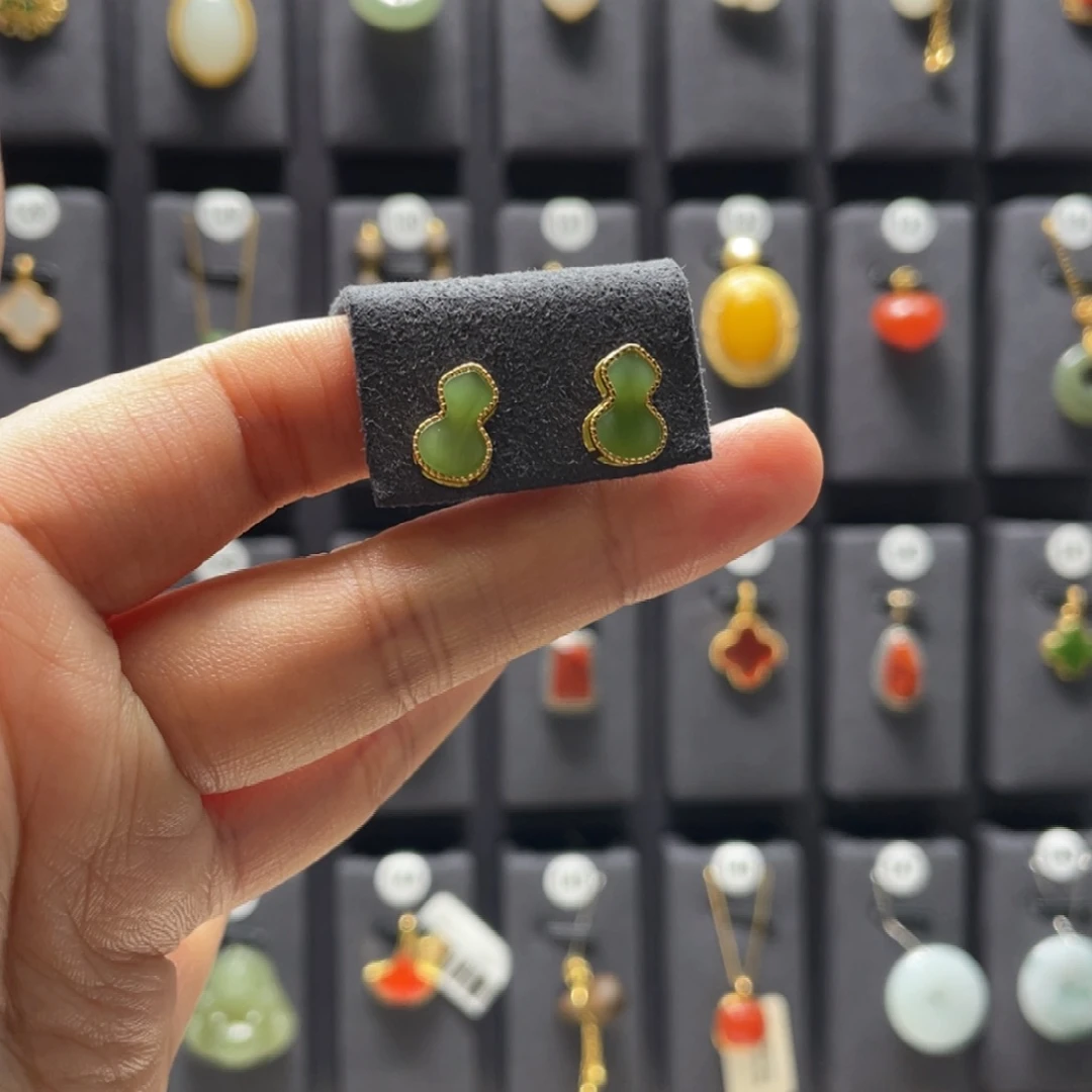 和田玉银S925镶嵌耳饰010号