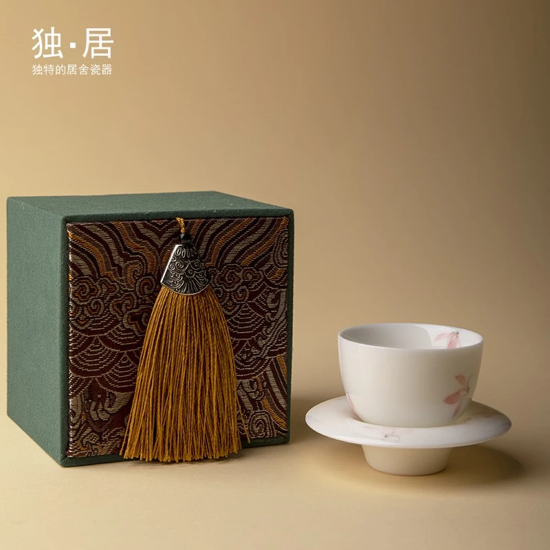 独居白瓷手绘主人杯陶瓷功夫茶具品茗杯喝茶杯精致高端礼品个人杯
