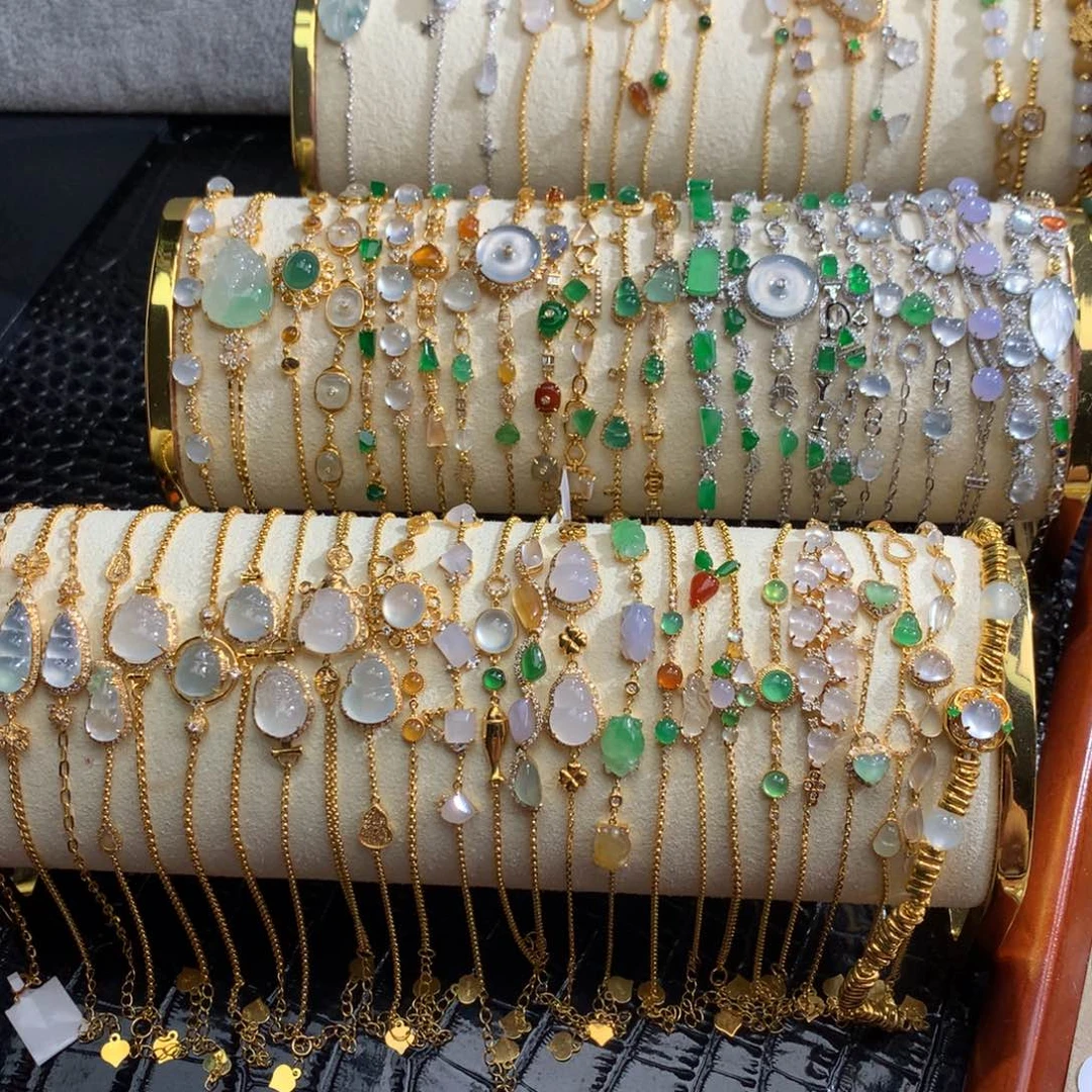 翡翠18K金镶嵌颈饰 手链选款链接