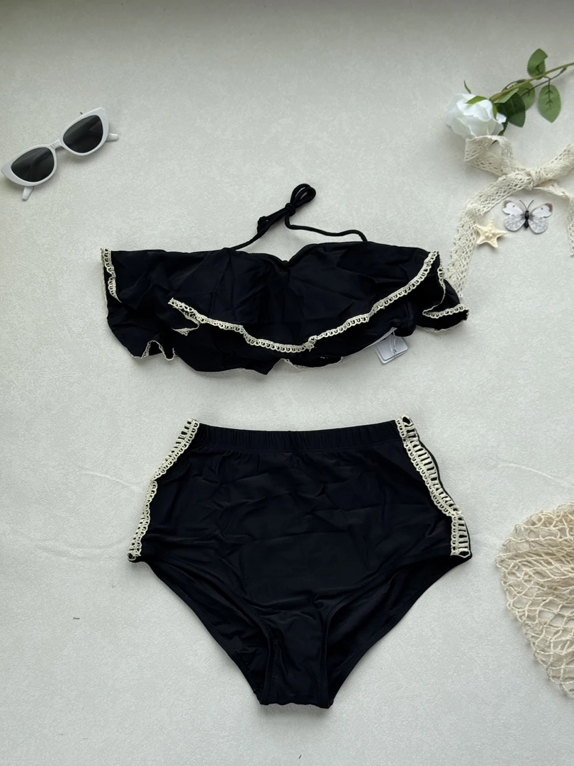 时尚蕾丝中腰内裤女三角内裤豹纹游泳透气三角裤套装泳衣