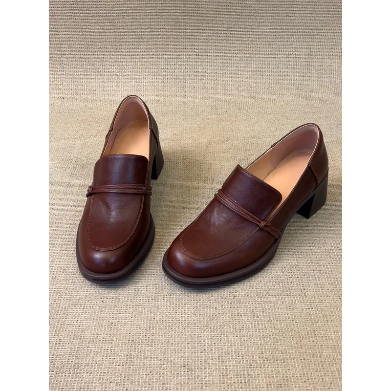 nnmiss/6cm复古英伦风粗跟通勤乐福鞋圆头一脚蹬百搭气质单鞋