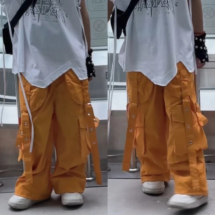 YeeHoO英氏【断码】连裤裙新款宽松时尚橘黄色工装裤男女童阔腿休闲
