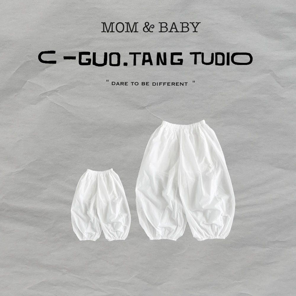 C-Guo.Tang Studio亲子儿童薄透调性舒适夏季防蚊裤假两件收腿裤
